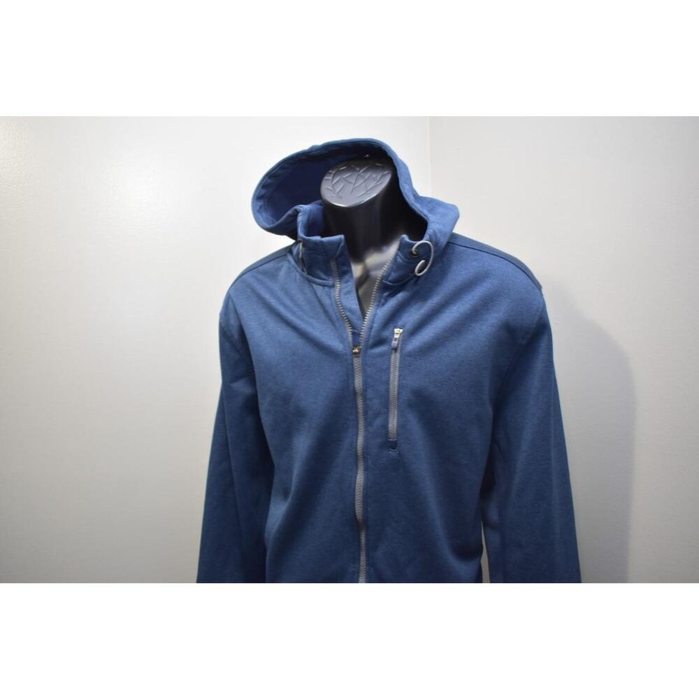 Izod Fleece SoftShell Jacket Hooded Full Zip Blue Performance Mens Size XL - Picture 3 of 8